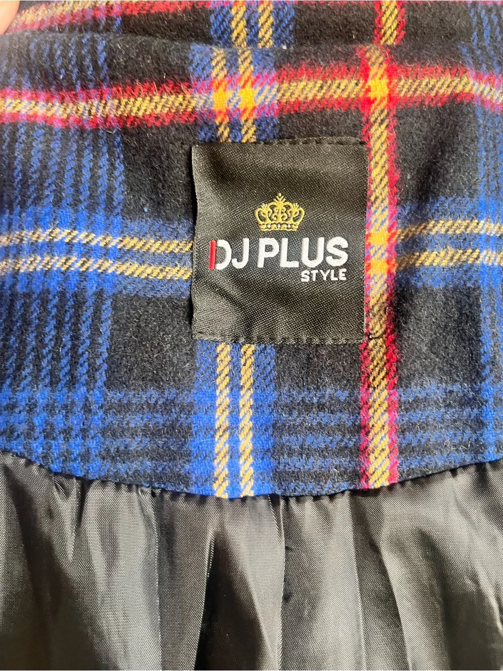 Men's Navy Plaid Pea Coat with Red Accent - Classic Tailored Outerwear